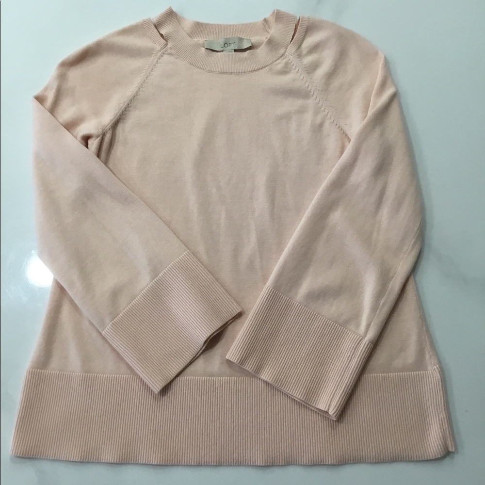 LOFT cut shoulder sweater, pink, XS